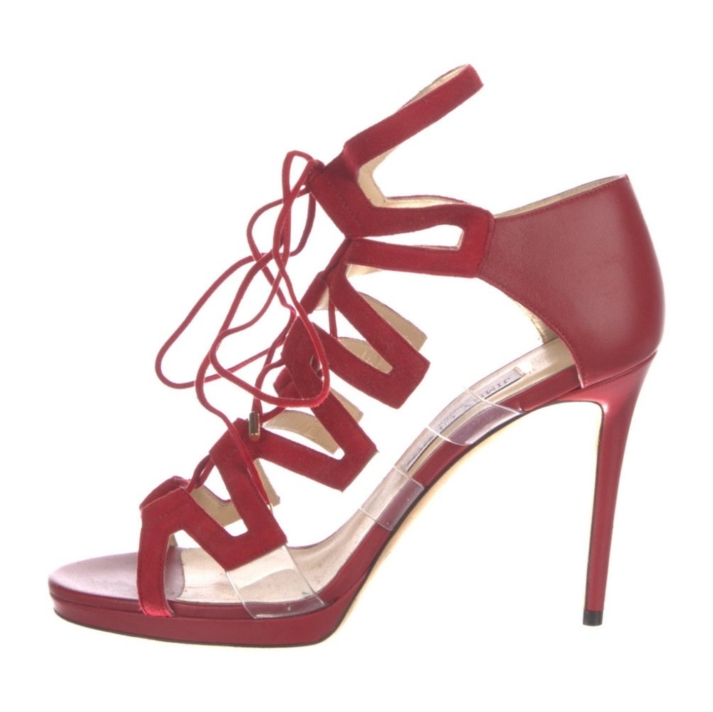 Jimmy Choo Women's Size 40 Dani 100 Red Leather Suede Heels Sandals New